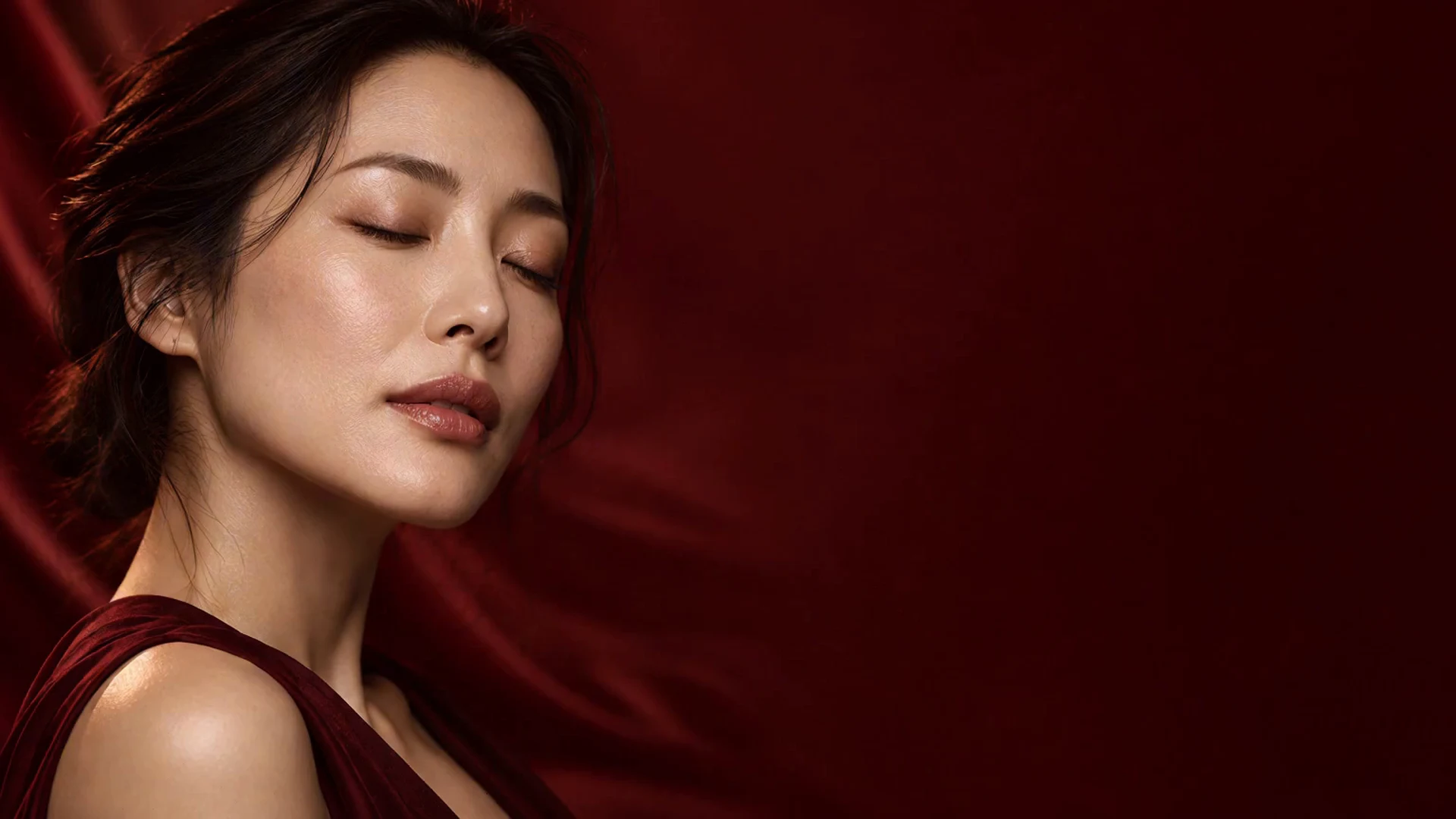 Sambrow beauty campaign in deep burgundy